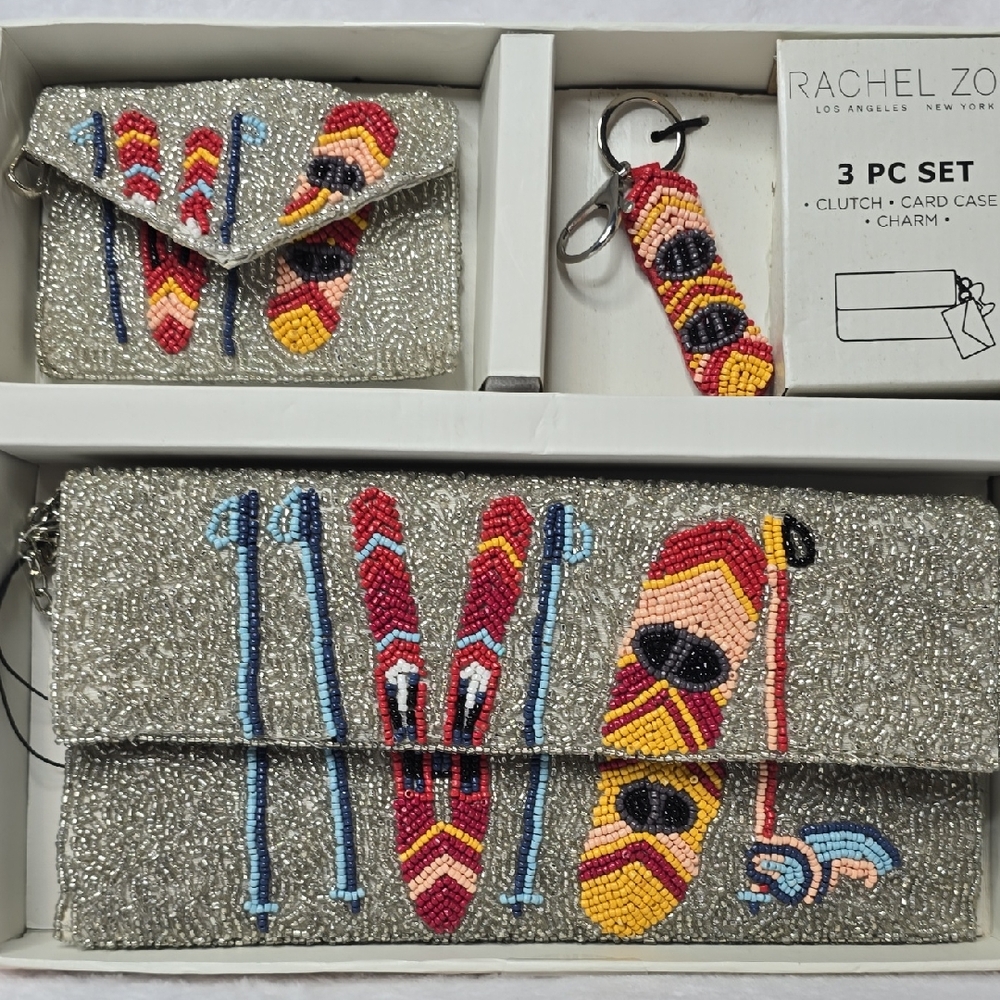 Rachel Zoe Silver Beaded Key & Card Holder Set